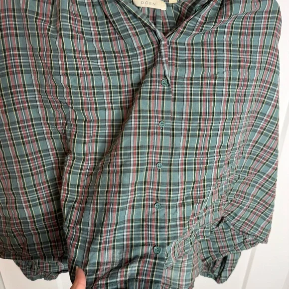 DOEN The Jane Blouse Pond Promenade Plaid 100% Cotton Button Front Blouse Small - Picture 5 of 8
